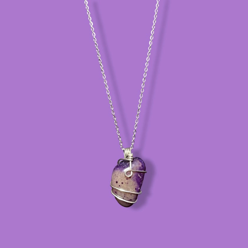 Wire Wrapped Purple Agate Necklace