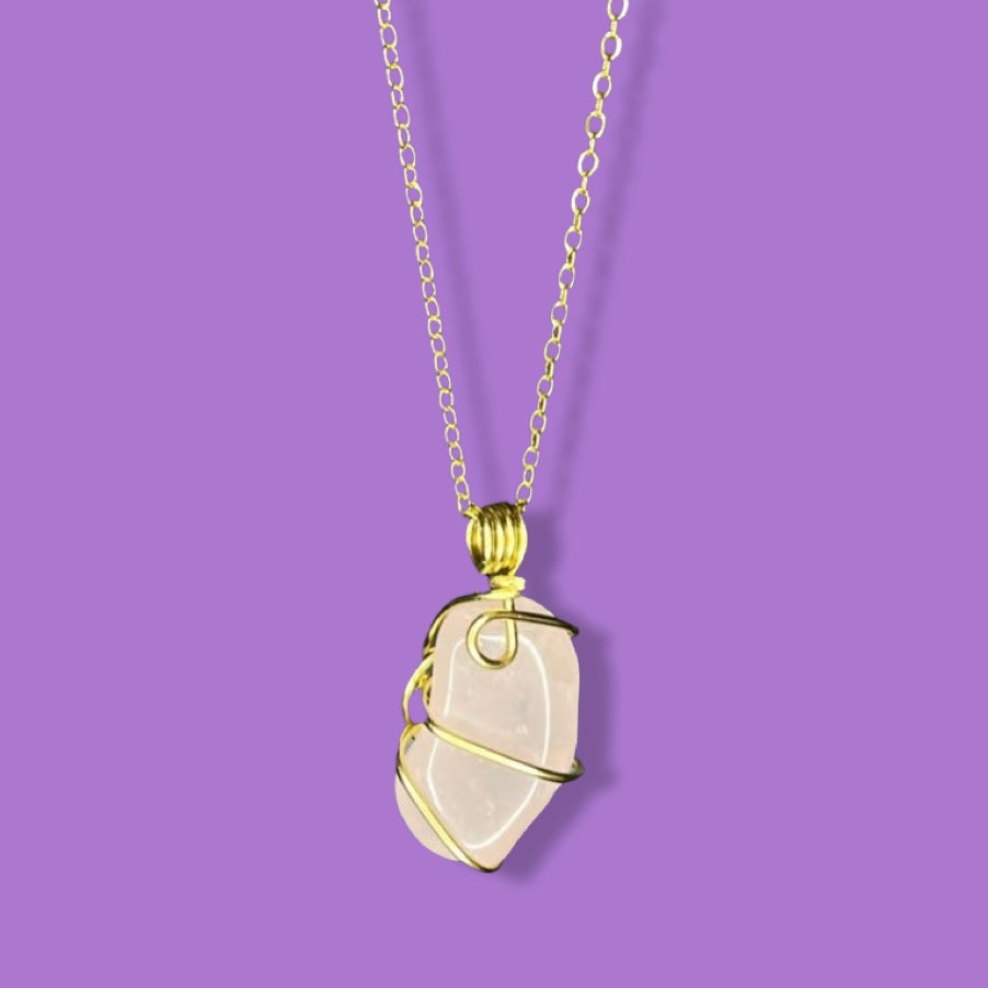 Wire Wrapped Rose Quartz Necklace