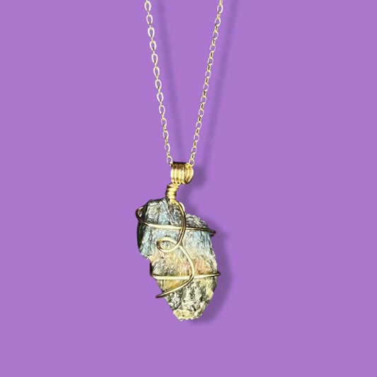 Wire Wrapped Raw Labradorite Necklace